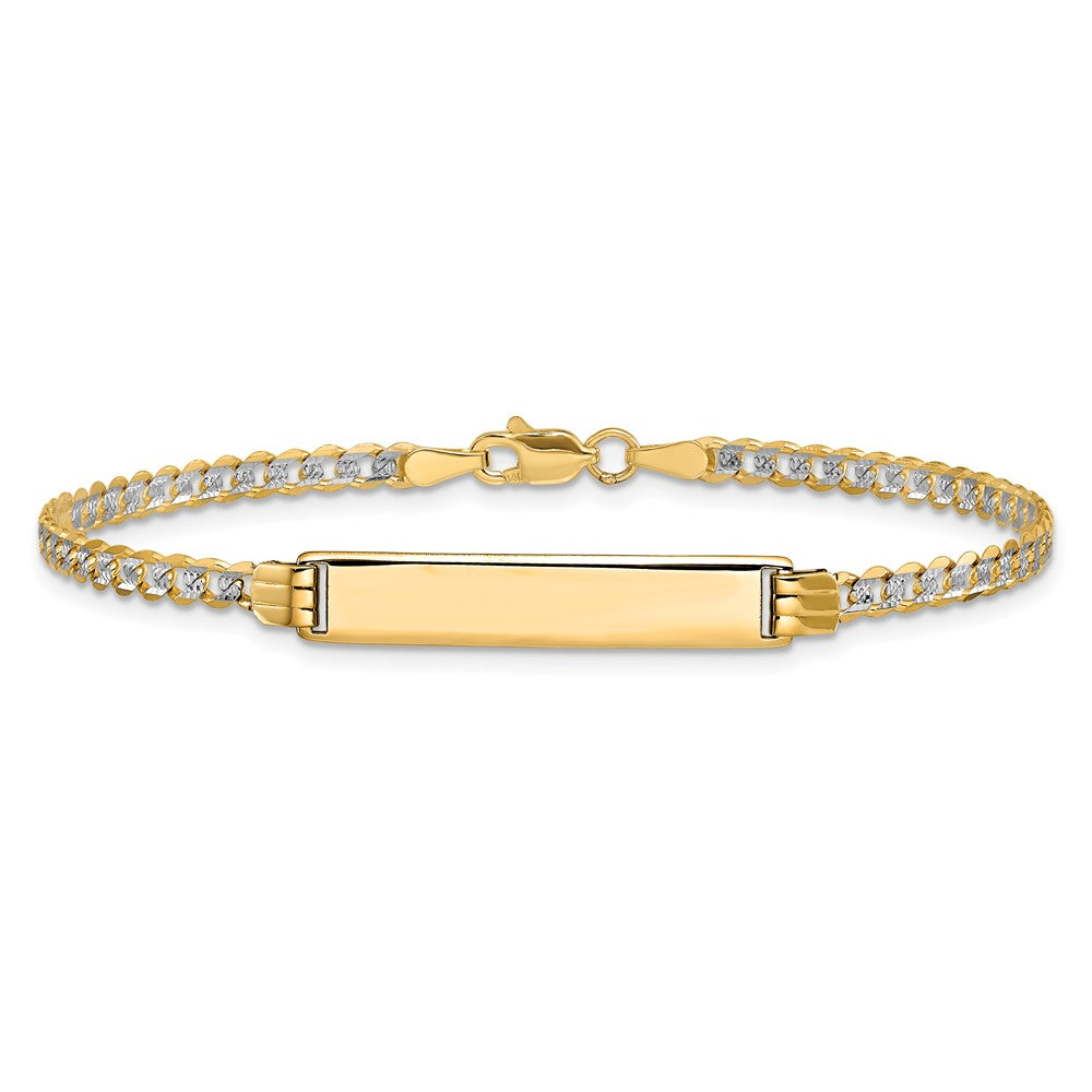 14k Polished with Rhodium Pav‚ Solid Chain/Solid Plate Curb Link 25.5x5mm Plate 8 inch ID Bracelet