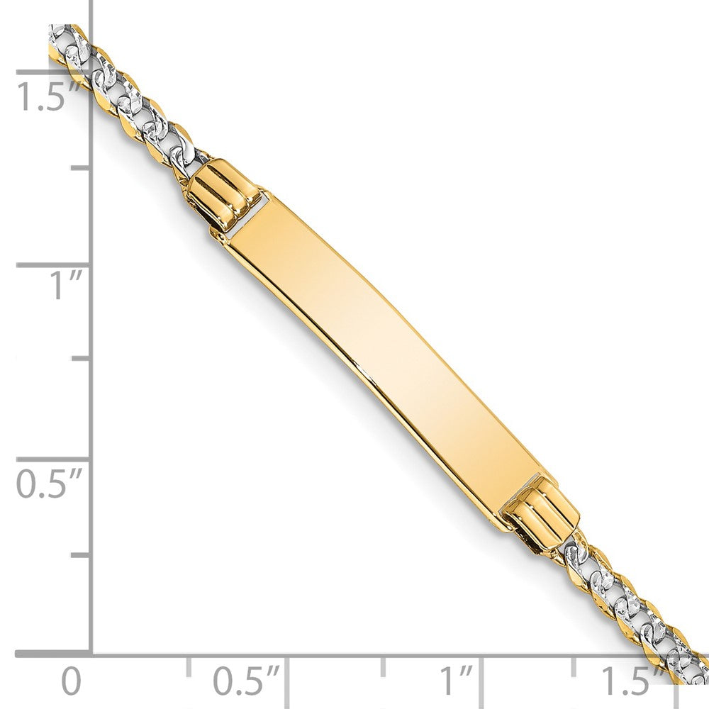 14k Polished with Rhodium Pav‚ Solid Chain/Solid Plate Curb Link 25.5x5mm Plate 8 inch ID Bracelet