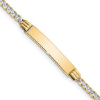 14k Polished with Rhodium Pav‚ Solid Chain/Solid Plate Curb Link 25.5x5mm Plate 8 inch ID Bracelet