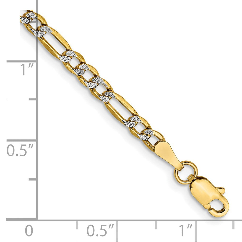 14K 3.2mm Semi-Solid with Rhodium Pav‚ Figaro with Lobster Clasp Bracelet