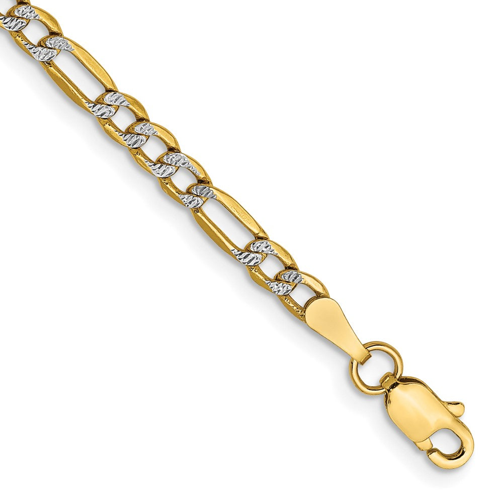14K 3.2mm Semi-Solid with Rhodium Pav‚ Figaro with Lobster Clasp Bracelet
