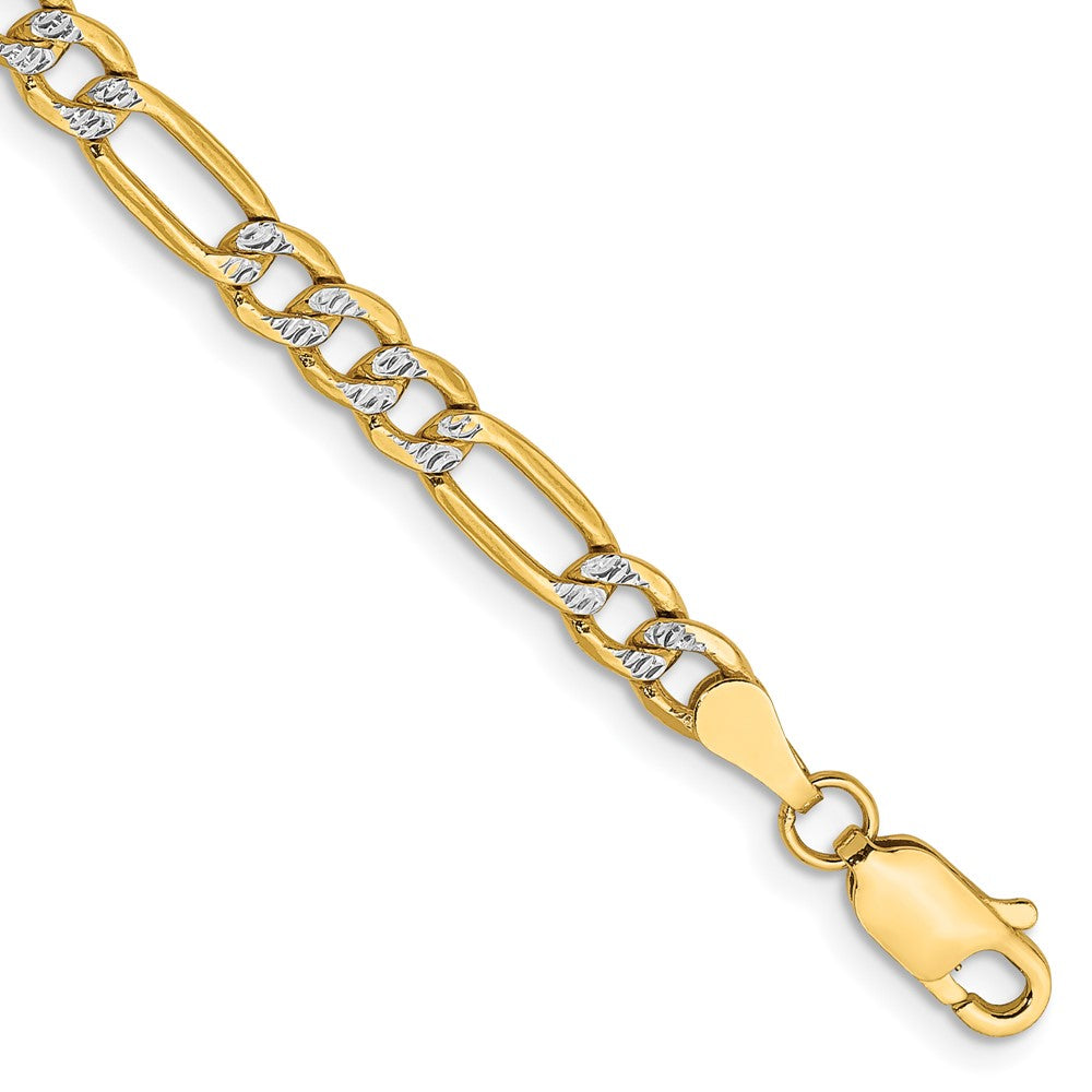 14K 3.9mm Semi-Solid with Rhodium Pav‚ Figaro with Lobster Clasp Bracelet