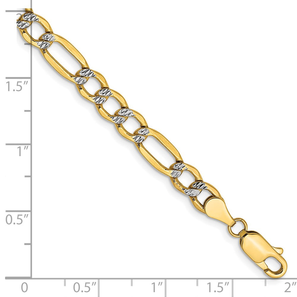 14K 5.25mm Semi-Solid with Rhodium Pav‚ Figaro with Lobster Clasp Bracelet