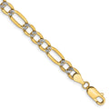 14K 5.25mm Semi-Solid with Rhodium Pav‚ Figaro with Lobster Clasp Bracelet