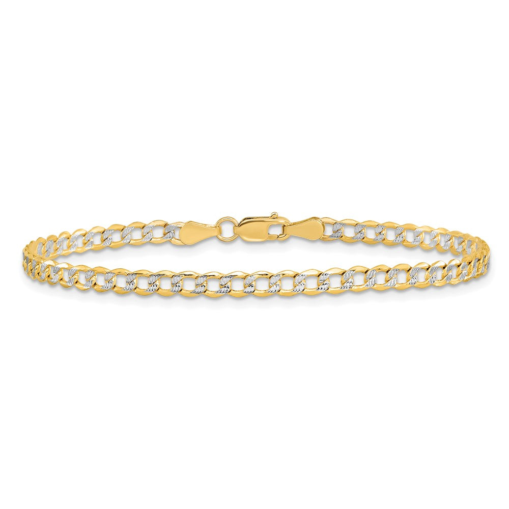 14K 3.4mm Semi-Solid with Rhodium Pav‚ Curb with Lobster Clasp Bracelet