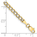 14K 3.4mm Semi-Solid with Rhodium Pav‚ Curb with Lobster Clasp Bracelet