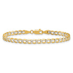 14K 4.3mm Semi-Solid with Rhodium Pav‚ Curb with Lobster Clasp Bracelet