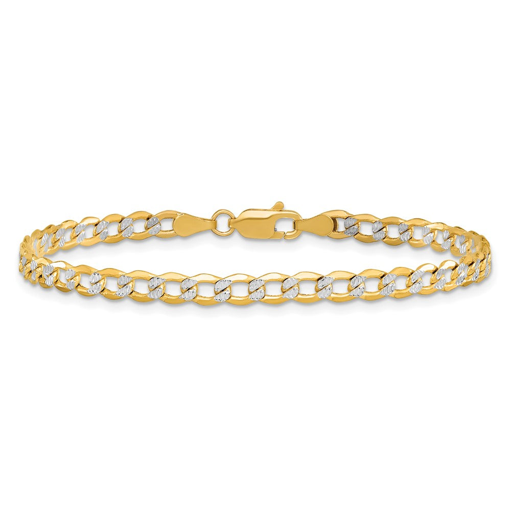 14K 4.3mm Semi-Solid with Rhodium Pav‚ Curb with Lobster Clasp Bracelet