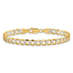 14K 5.2mm Semi-Solid with Rhodium Pav‚ Curb with Lobster Clasp Bracelet