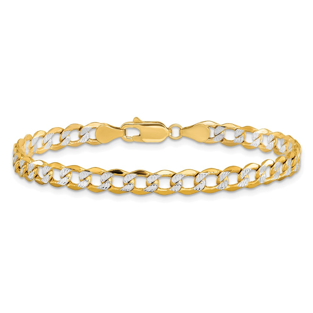 14K 5.2mm Semi-Solid with Rhodium Pav‚ Curb with Lobster Clasp Bracelet