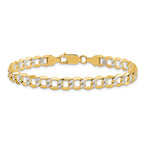 14K 6.75mm Semi-Solid with Rhodium Pav‚ Curb with Lobster Clasp Bracelet