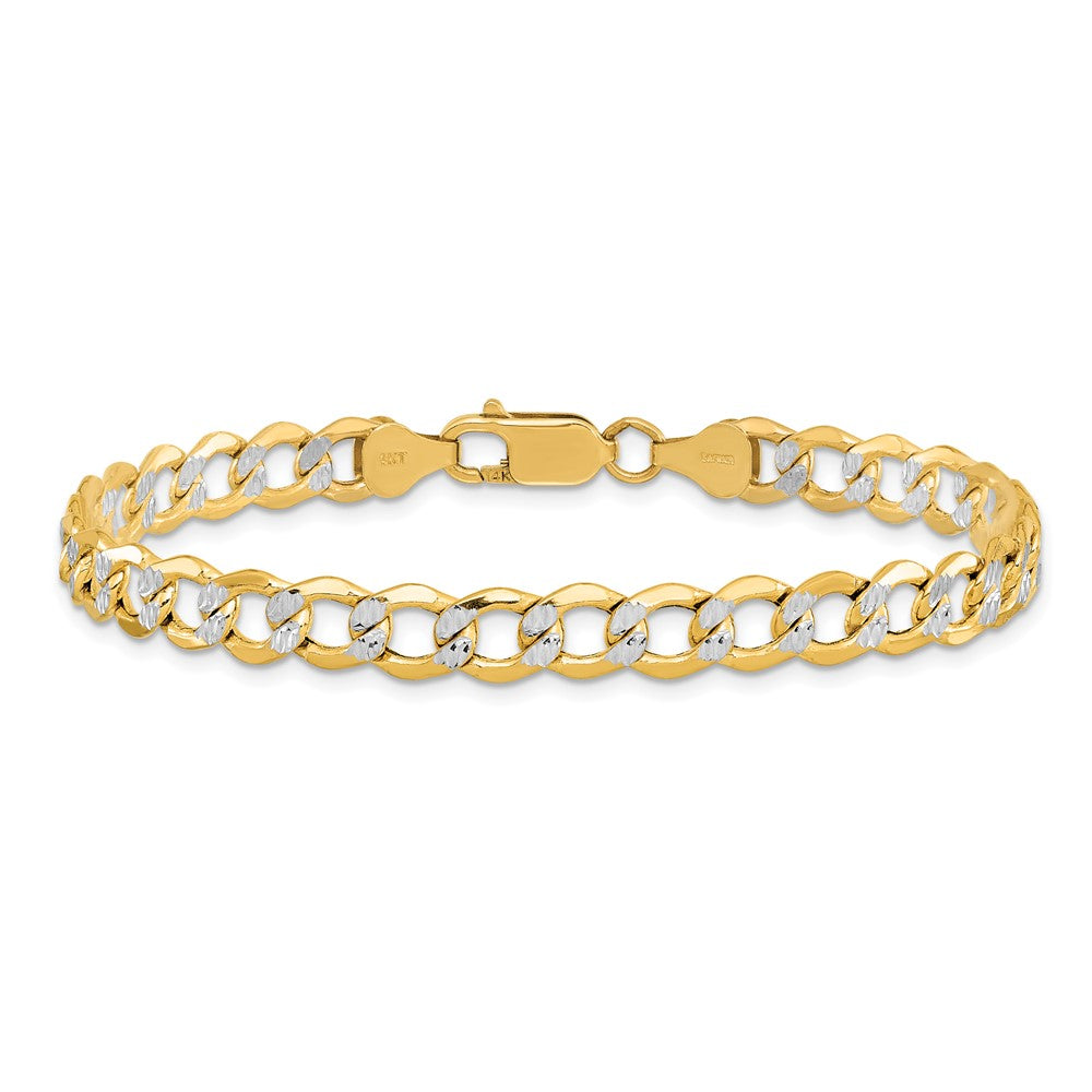 14K 6.75mm Semi-Solid with Rhodium Pav‚ Curb with Lobster Clasp Bracelet