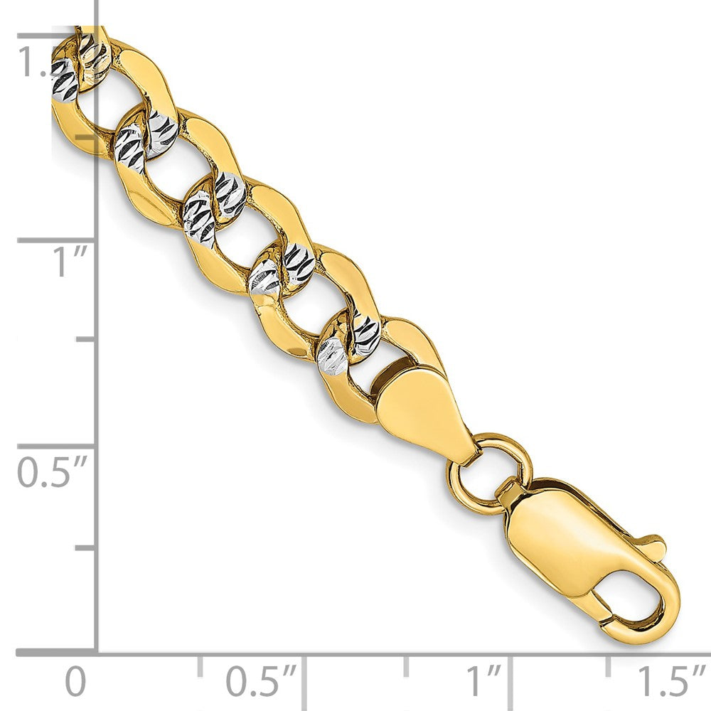 14K 6.75mm Semi-Solid with Rhodium Pav‚ Curb with Lobster Clasp Bracelet