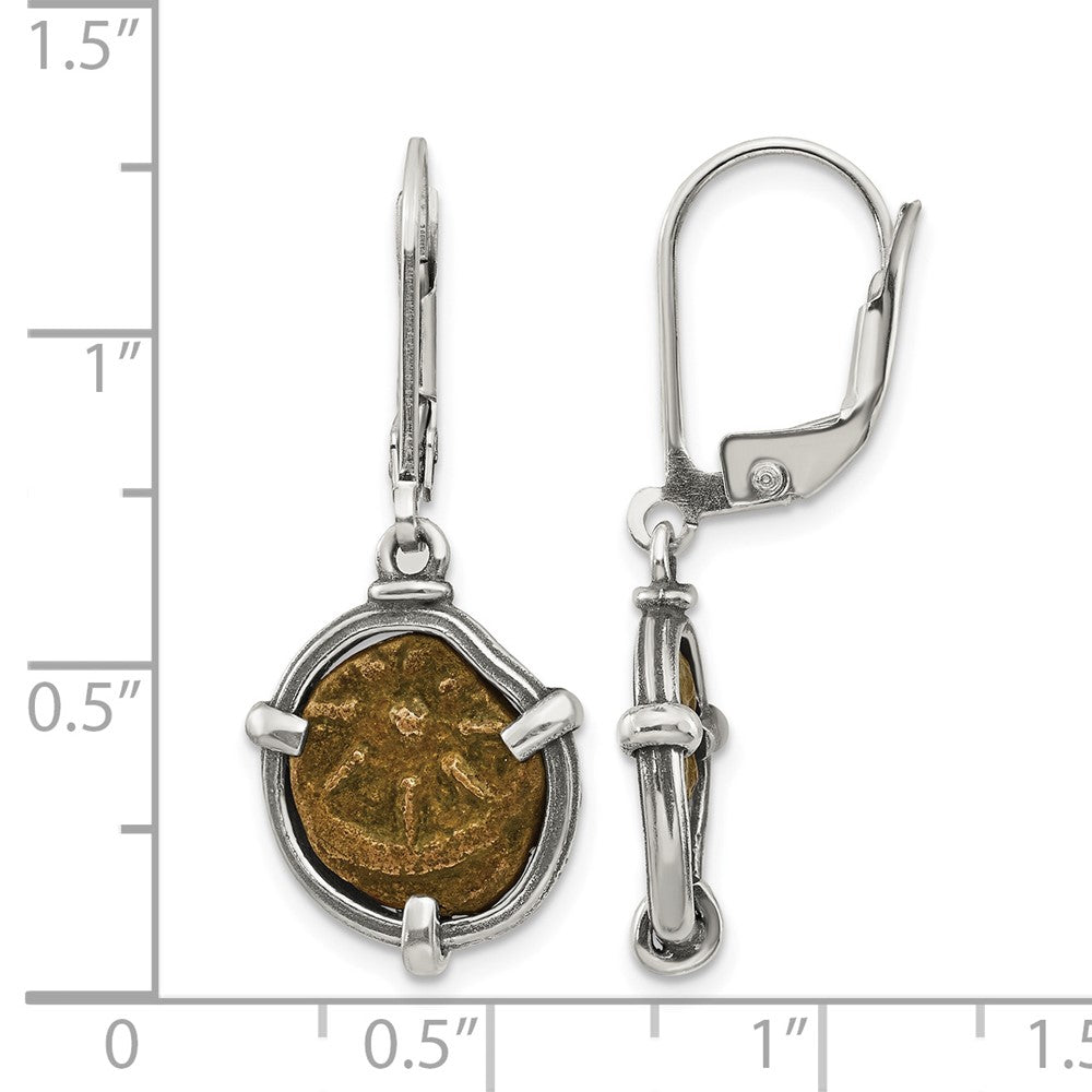 Ancient Coins Sterling Silver and Bronze Antiqued Widow's Mite Coin Leverback Dangle Earrings with a Certificate of Authenticity