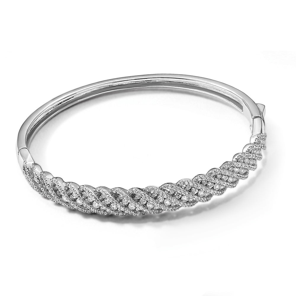 Sterling Shimmer Sterling Silver Rhodium-plated 349 Stone CZ Hinged Bangle Bracelet