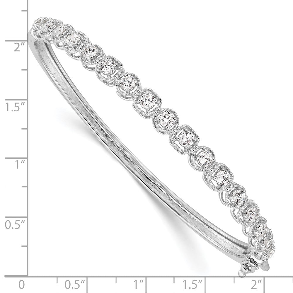 Sterling Shimmer Sterling Silver Rhodium-plated 17 Stone CZ Hinged Bangle Bracelet