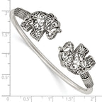 Sterling Silver Polished Antiqued Filigree Elephants Flexible Bangle