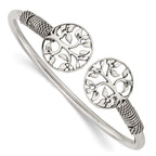 Sterling Silver Polished Tree Antiqued Flexible Bangle