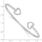Sterling Silver Rhodium-plated CZ Heart Cuff Bangle