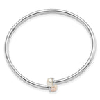 Sterling Silver Rhodium-plated 5-5.5mm Pink and White Button Freshwater Cultured Pearl Flexible Children's Bangle