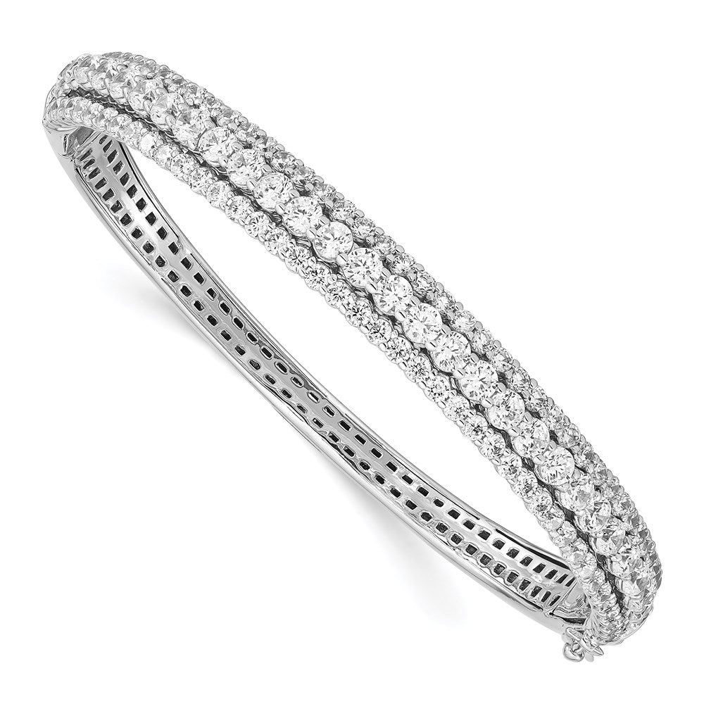 Sterling Shimmer Sterling Silver Rhodium-plated 116 Stone CZ Hinged Bangle Bracelet