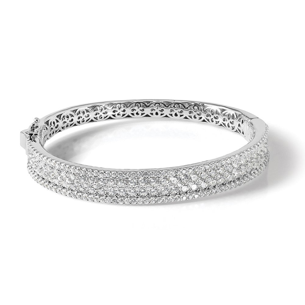Sterling Shimmer Sterling Silver Rhodium-plated 215 Stone Pav‚ CZ Hinged Bangle Bracelet