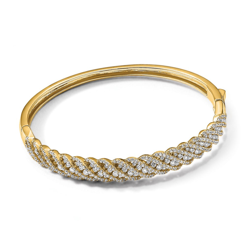 Sterling Shimmer Sterling Silver Gold-tone Flash Gold-plated 349 Stone CZ Hinged Bangle Bracelet
