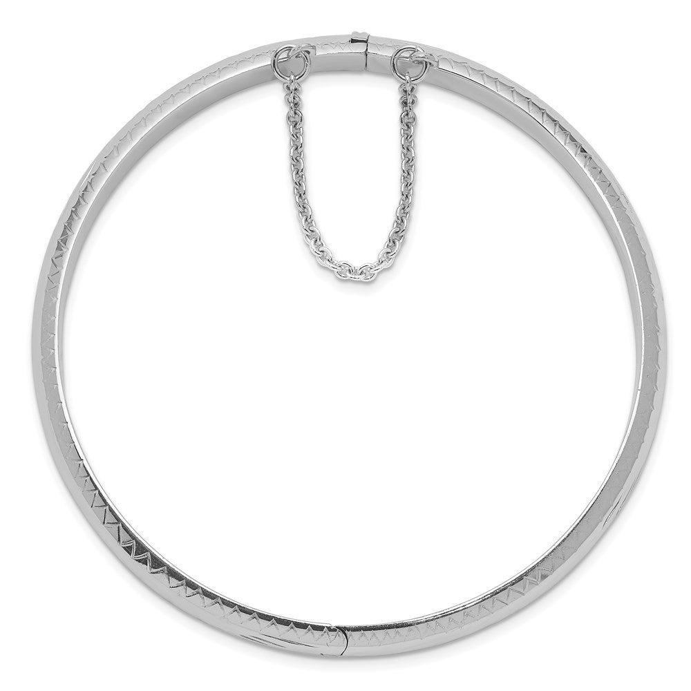Sterling Silver Rhodium-plated 7mm Diamond-cut Fancy Hinged Bangle Bracelet