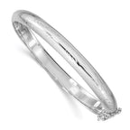Sterling Silver Rhodium-plated 7mm Diamond-cut Fancy Hinged Bangle Bracelet