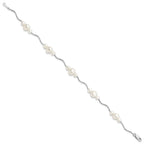 Sterling Silver Rhodium-plated 3-6mm White Near-Round Freshwater Cultured Pearl 7.25 inch Bracelet