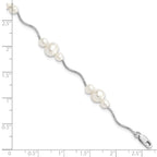 Sterling Silver Rhodium-plated 3-6mm White Near-Round Freshwater Cultured Pearl 7.25 inch Bracelet