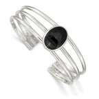 Sterling Silver Synthetic Onyx Three Strand Cuff Bangle Bracelet