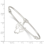 Sterling Silver Rhodium-plated Bead w/Angel Stretch Bangle Bracelet