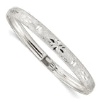 Sterling Silver 6.5mm Laser and Diamond-cut Flexible Bangle