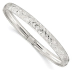 Sterling Silver 6.5mm Laser and Diamond-cut Flexible Bangle