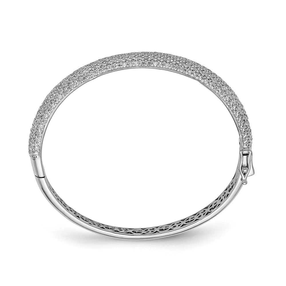 Sterling Shimmer Sterling Silver Rhodium-plated 360 Stone CZ Pav‚ Hinged Bangle