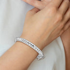 Sterling Silver Rhodium-plated Polished & Diamond-cut 5.5mm with Safety Clasp Hinged Children's Bangle