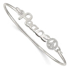 Sterling Silver Rhod-plated Polished CZ PEACE with Peace Sign Bangle