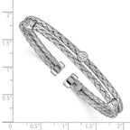 Sterling Silver Polished Rhodium-plated Double Strand CZ Cuff Bangle