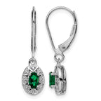 Sterling Silver Rhodium-plated Diamond/Lab Created Emerald Earrings