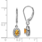 Sterling Silver Rhodium-plated Diam. & Citrine Earrings