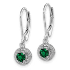 Sterling Silver Rhodium-plated Diam. & Created Emerald Earrings