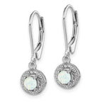 Sterling Silver Rhodium-plated Diam. & Created Opal Earrings
