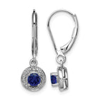 Sterling Silver Rhodium-plated Diam. & Created Sapphire Earrings