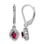 Sterling Silver Rhodium-plated Diam. & Created Ruby Earrings