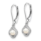 Sterling Silver Rhodium-plated Diam. & FW Cultured Pearl Earrings