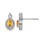 Sterling Silver Rhodium-plated Citrine & Diam. Earrings