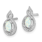 Sterling Silver Rhodium-plated Created Opal & Diam. Earrings