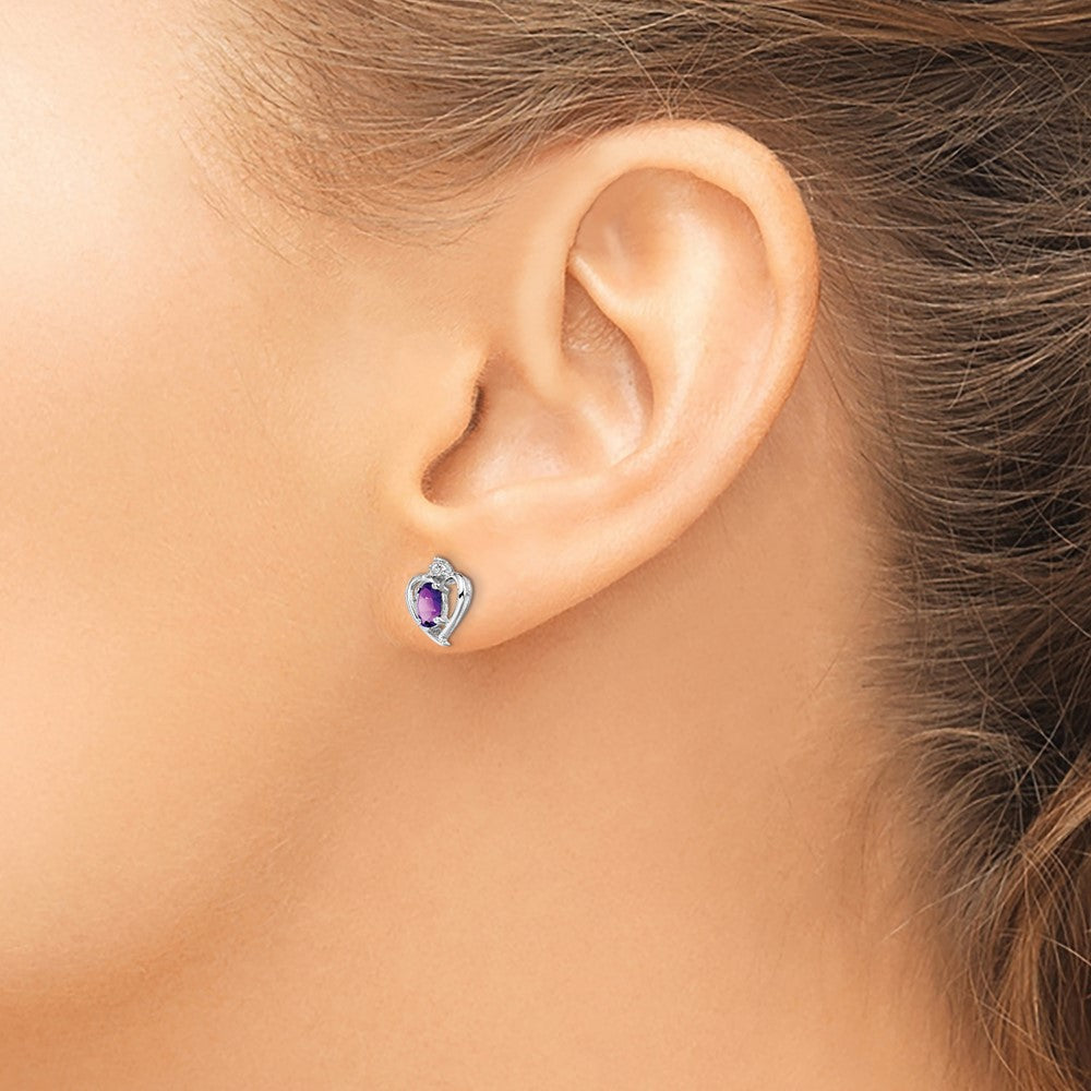Sterling Silver Rhodium-plated Amethyst & Diam. Earrings