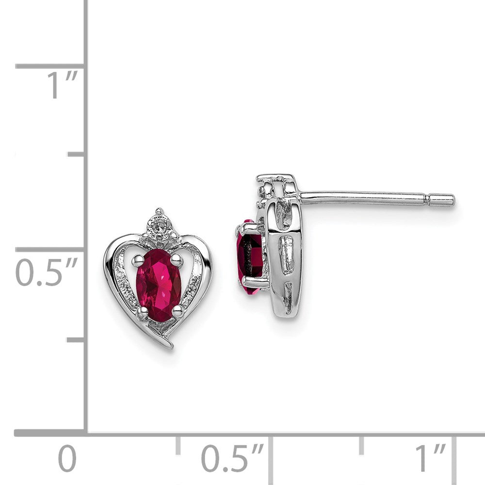 Sterling Silver Rhodium-plated Created Ruby & Diam. Earrings